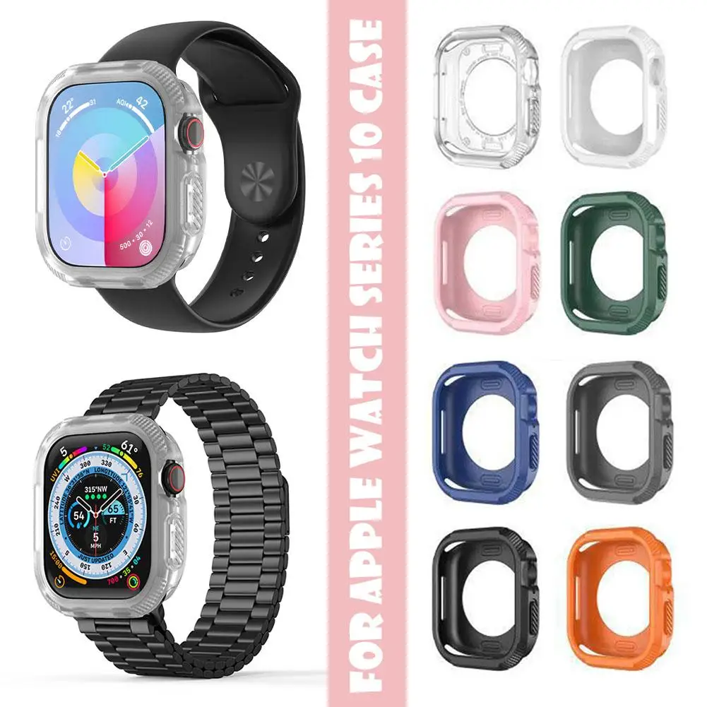 Soft TPU Case For Apple Watch Series 10 42/46mm High Sensitivity Scratch-Resistant Protective Frame All-wrap Carbon Fiber Q0L6