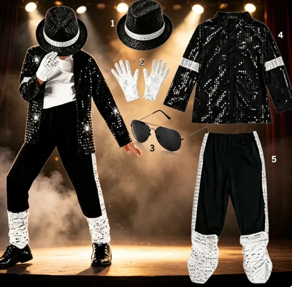 2026 Disfraz de Hip Hop de los 80s y 90s de Michael Jackson 5 para Niños, Traje de Cantante Superestrella para Halloween, Carnaval, Baile en Escenario, Cosplay y Fiestas