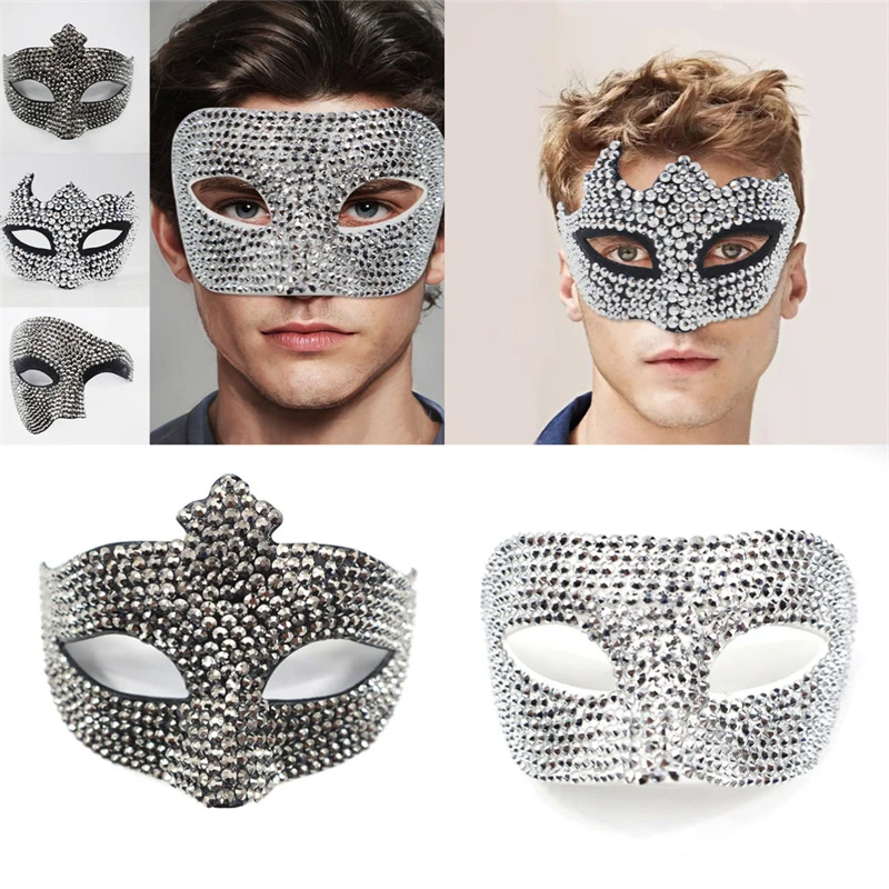 Sensual Woman Mask Black Color Sexy Men Rhinestone Masquerade Mask For Carnival Halloween Half Face Cosplay Masks Party Supplies