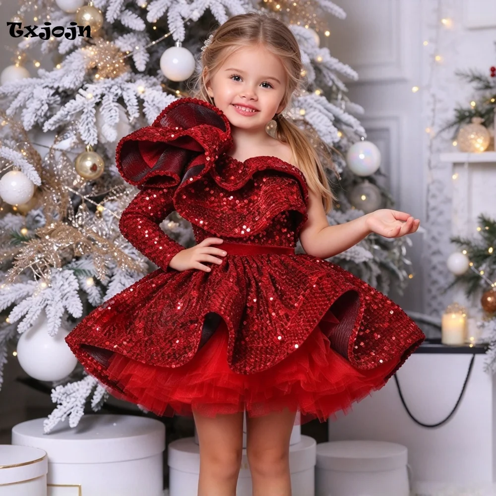 Sparkly Girl's Dress 1-14 Years Old Girl's Ruffled Princess Dress Kid's Sequined Prom Dress Wedding Dress Birthday Dress