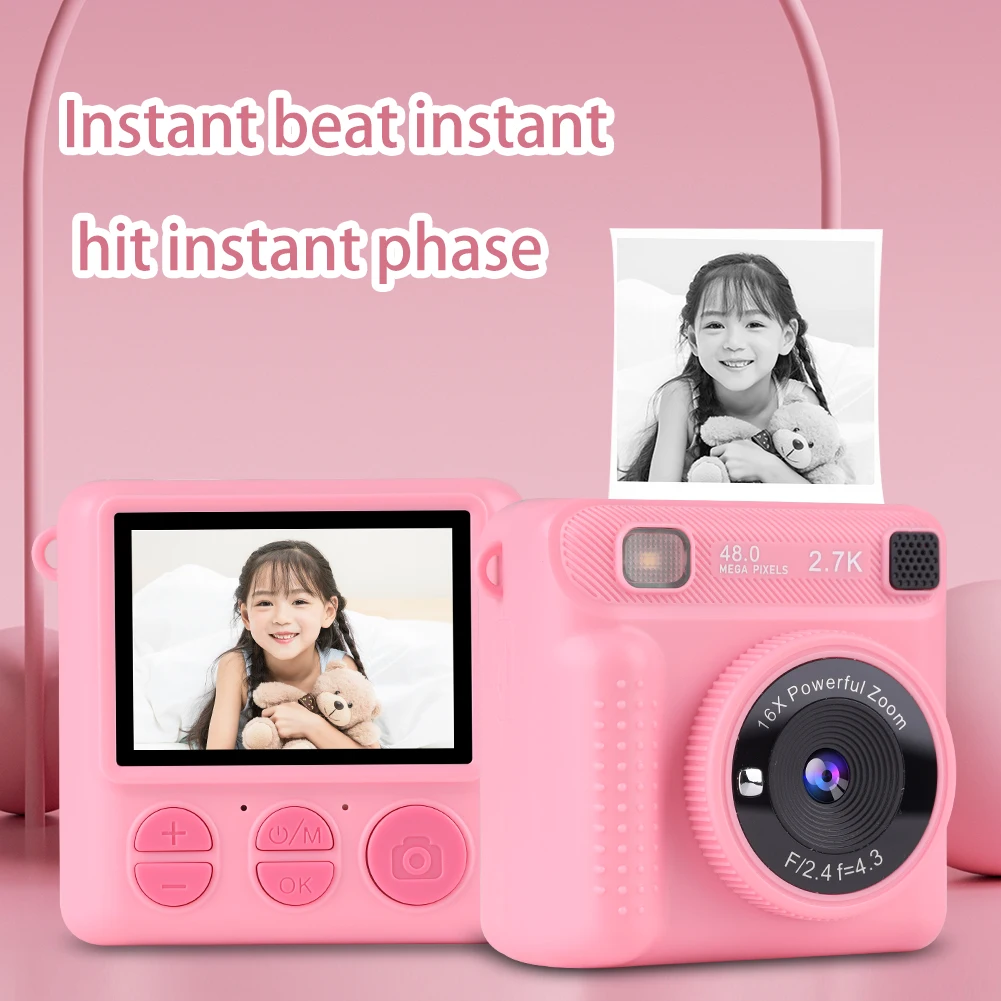 Mini fotocamera per bambini con stampa istantanea Fotocamera digitale per bambini Fotocamera con stampa termica 1080P Schermo da 2,4 pollici Zoom digitale 16X Ragazze