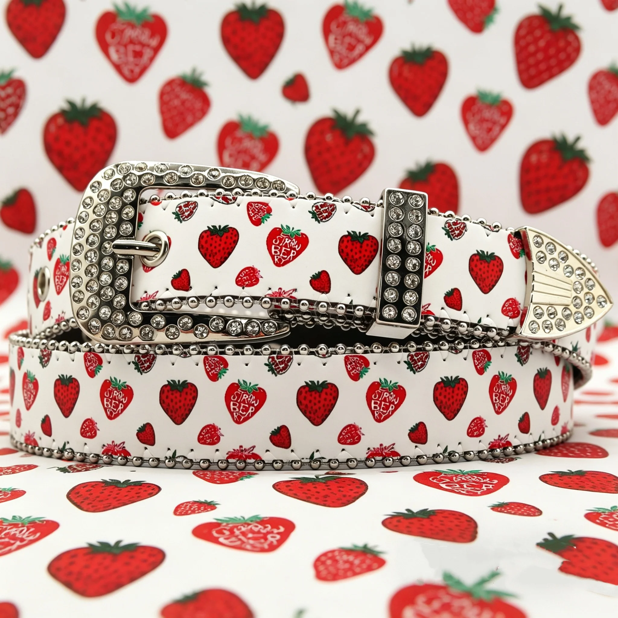 

Water Diamond Women's Strawberry Pattern Adjustable Fashion Belt, Suitable for Party and Casual wear, Casual wear belt