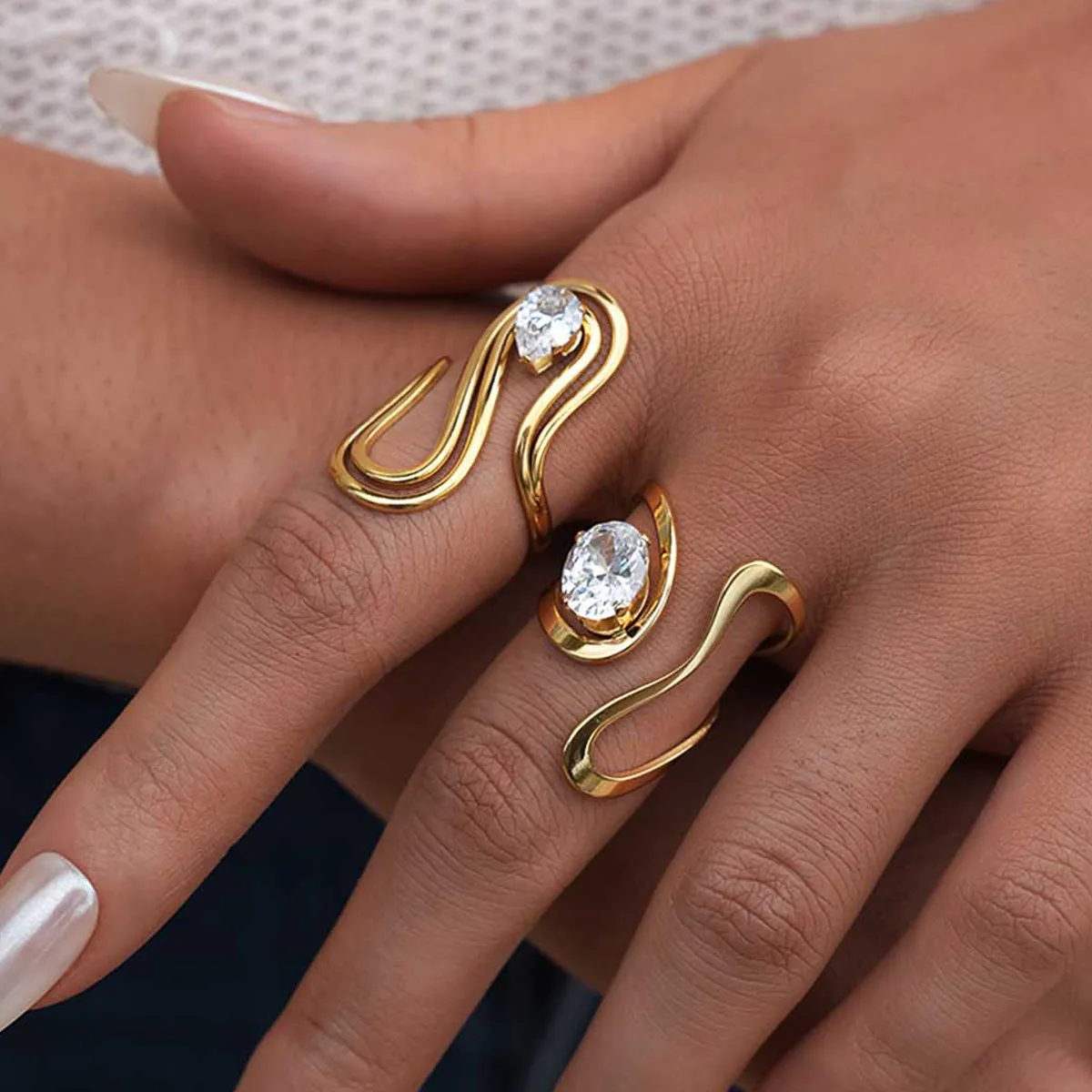 Verstellbarer offener kubischer Zirkon-Ring für Damen, eleganter Verlobungsring für Sie, CZ-Hochzeitsversprechensringe für Sie