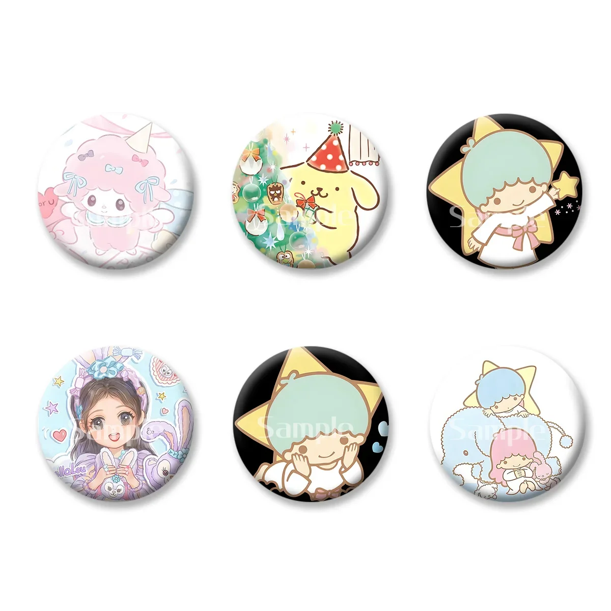 

Sanrio Little Twin Stars Hello Kitty Flash Badge Cards Souvenir Keychains Convenient Makeup Mirror Fridge Magnet ACG Accessories