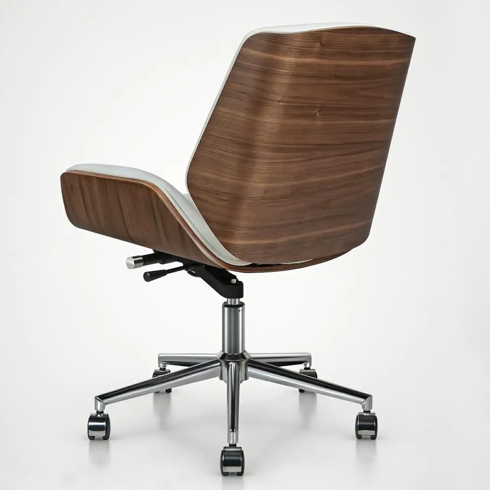 Cadeira de escritório de couro genuíno com encosto baixo giratório sem braços