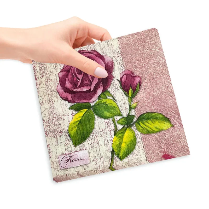 Summer Floral Tissue Paper Food Grade Rose Printed Napkins Fragrance Free Tissue Paper 2-ply 10pcs