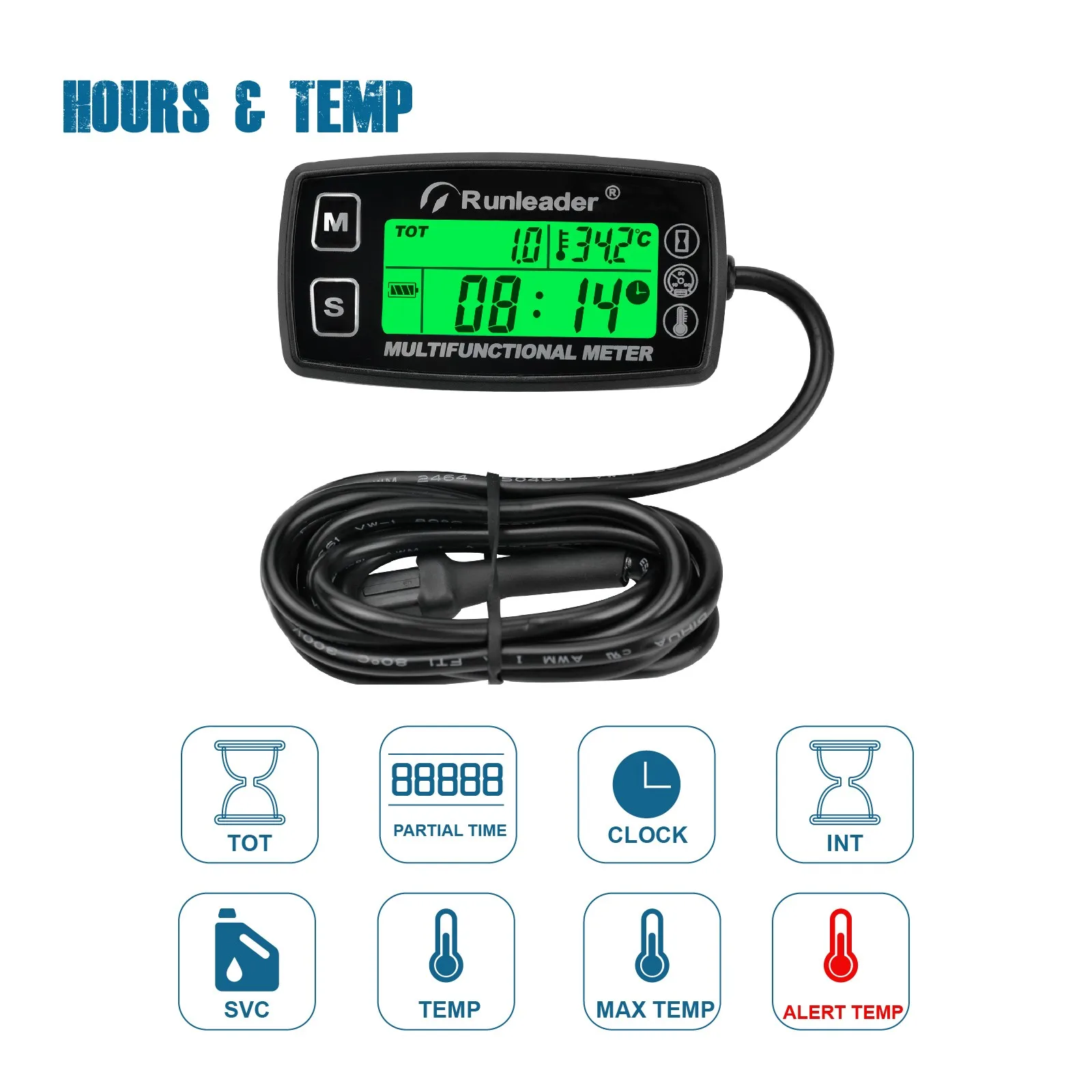 Thermometer, Temperaturmesser, rücksetzbarer Drehzahlmesser, digitaler Drehzahlmesser, Motorradmesser, induktiv, für Boote, Gasmotoren, Marine, ATV – Detail 1