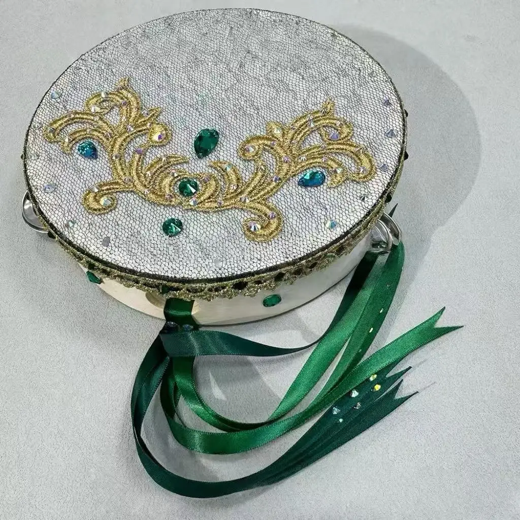 الدف الأرجواني الخشبي لمرحلة الباليه الاحترافية والرقص للفتيات وأداء المنافسة للنساء طبل دائري أخضر