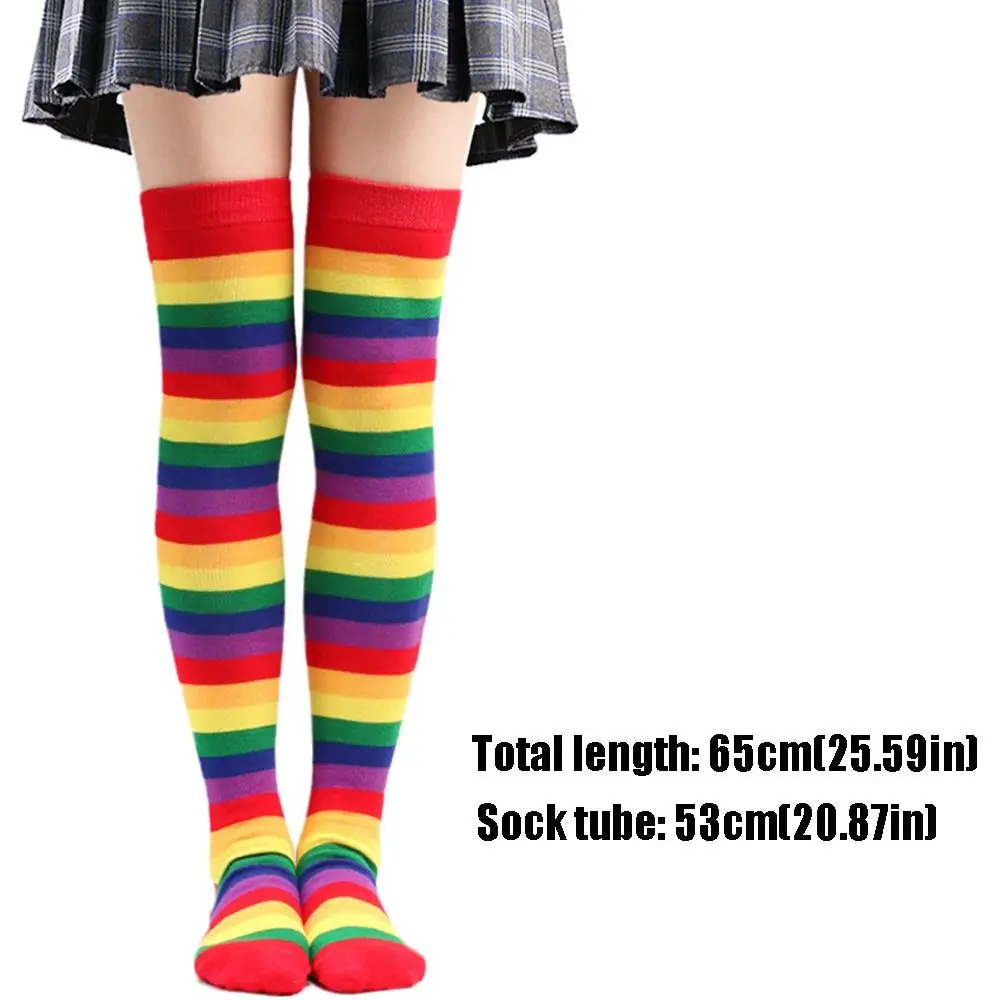 Colorful Rainbow Stockings Striped Long Socks Knee Thigh High Socks School Girls JK Uniform Halloween Cosplay Accessories