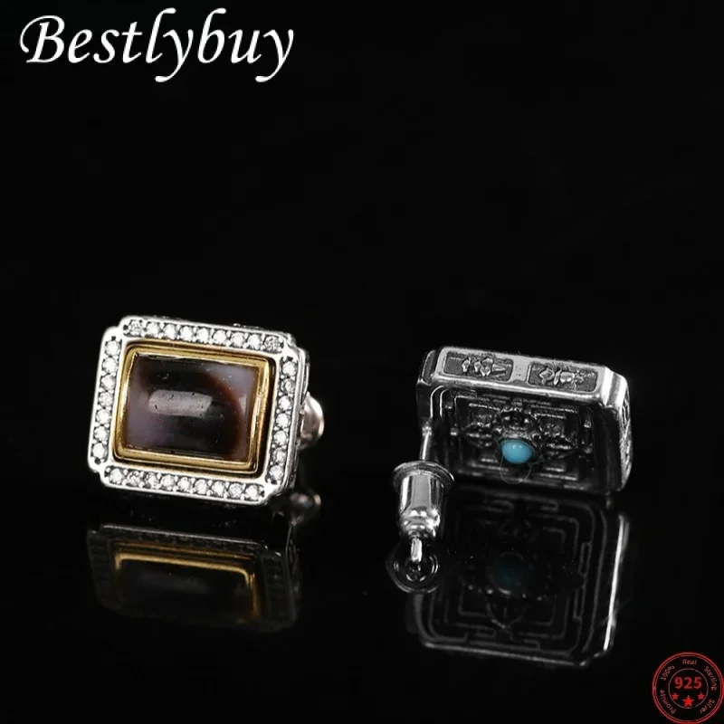 

Bestlybuy S925 Sterling Silver Earrings For Women Men New Fashion Ancient Totem Celestial Beads Ear Studs Free Shipping