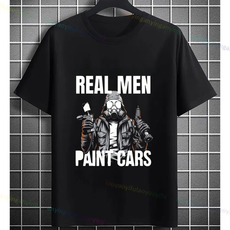 

Забавная футболка с рисунком автомобильных художников и дизайном «Настоящих мужчин Paint Cars», повседневная футболка из чистого хлопка с короткими рукавами и юмористическим стилем