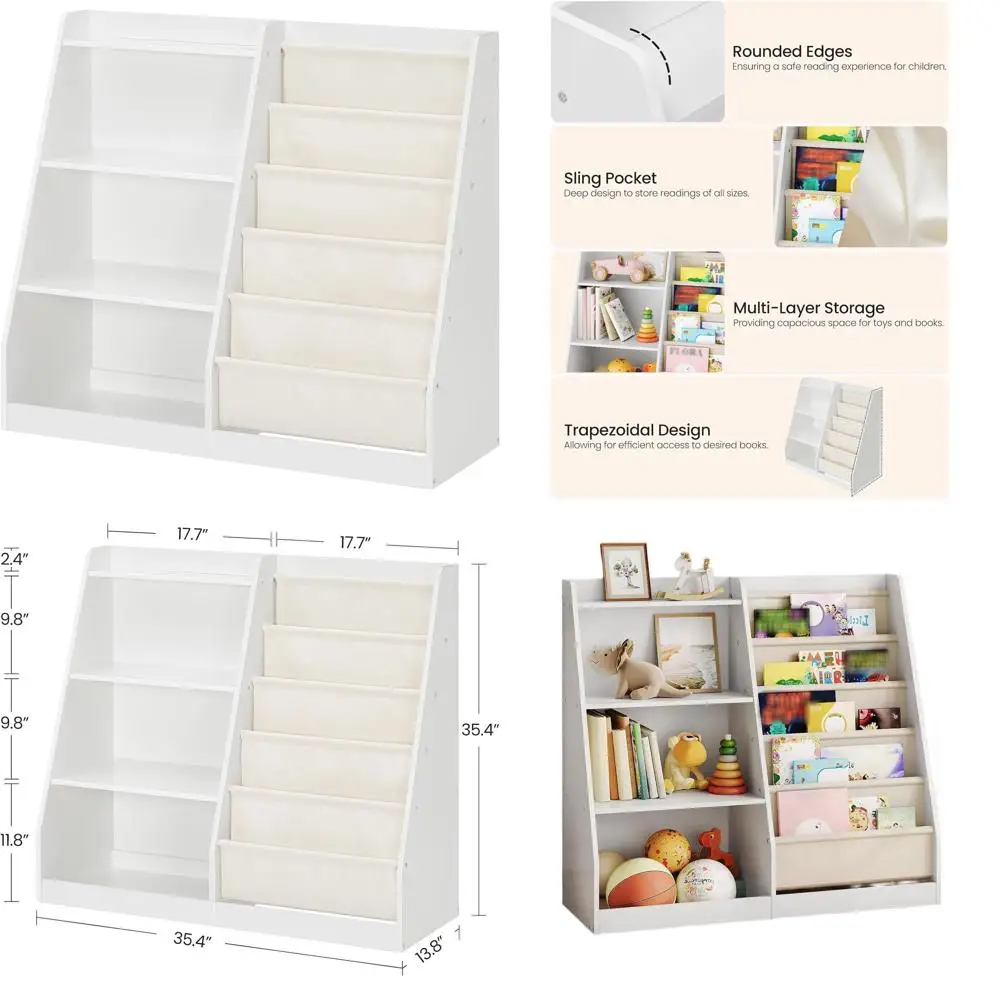 

6-уровневая тканевая детская книжная полка и органайзер для игрушек, белая, для игровой комнаты, спальни, детской и класса — MCW05WT