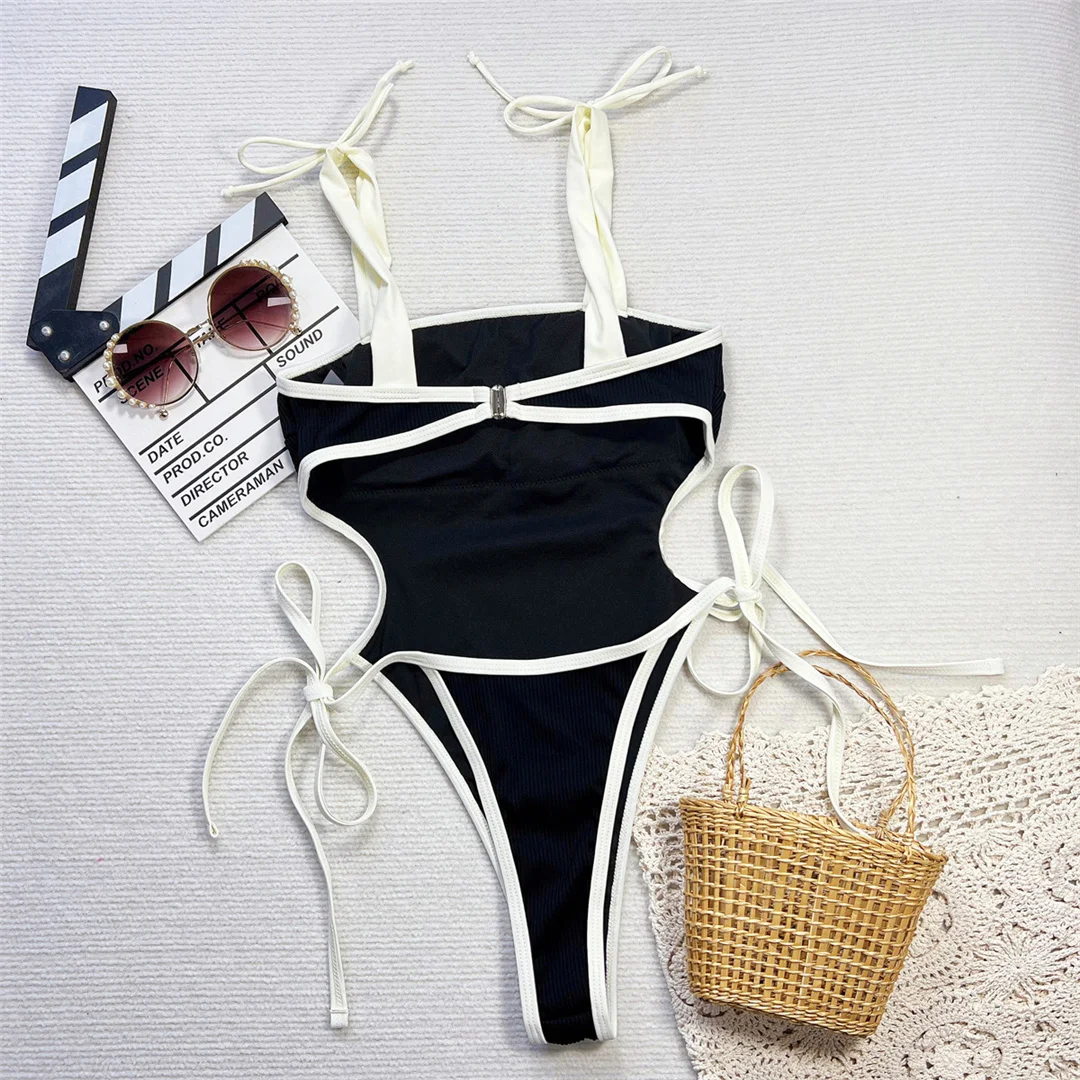 2026 Gerippter Mini-Micro-Tanga-Badeanzug für Damen, einteiliger Badeanzug, hoch geschnittene Beine, gepolstert, Badebekleidung, Badeanzug, Schwimmanzug V6711 – Detail 10