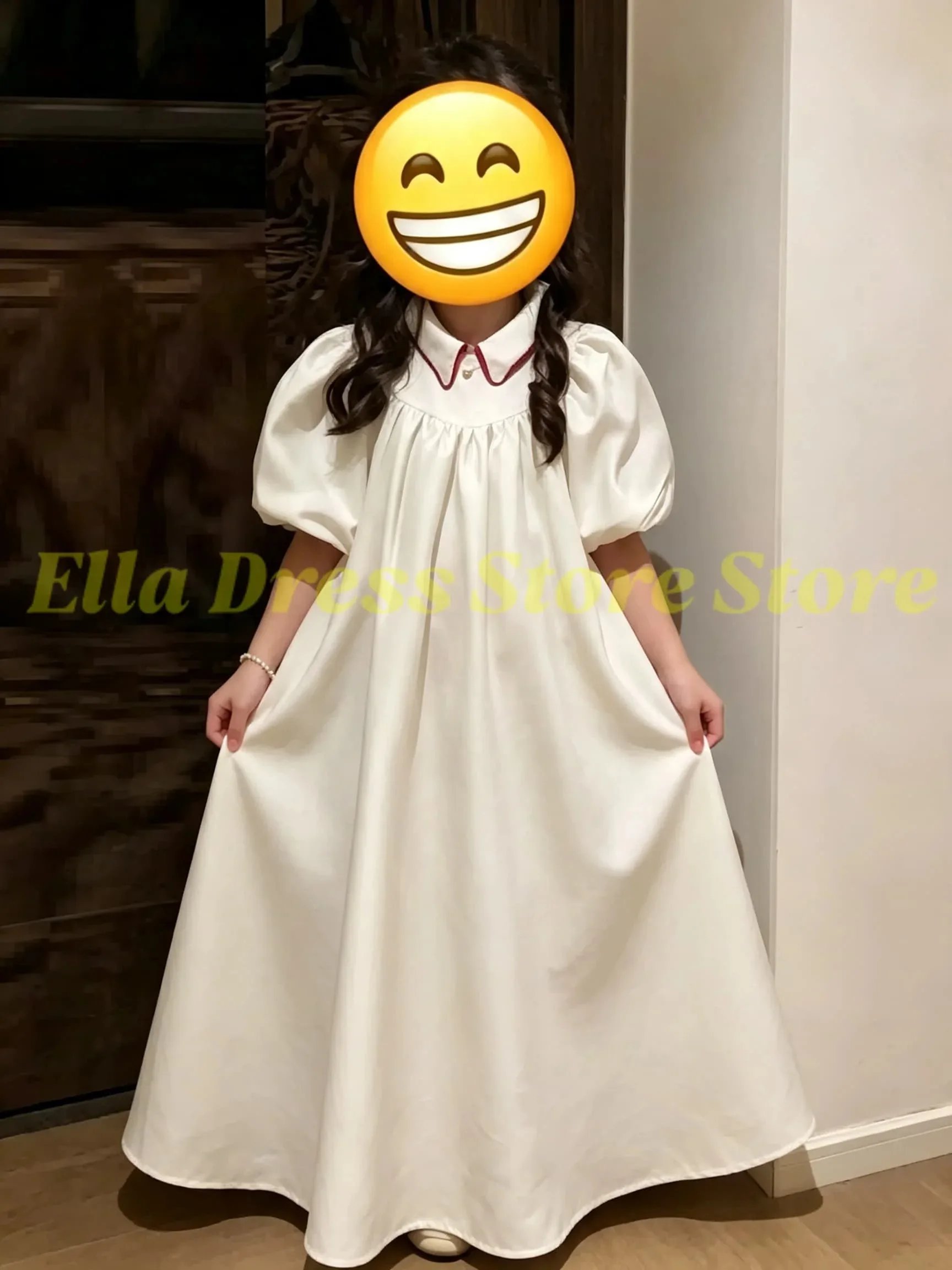 Großhandel Elegantes Maßgeschneidertes Satin-Blumenmädchenkleid für Hochzeiten, Halbarm, Bodenlang, Geburtstags-, Abschlussball-, Bankett- und Festkleid – Detail 4