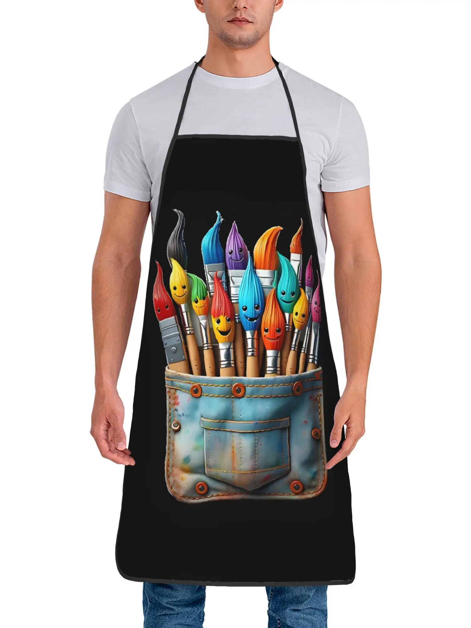 Cute Paintbrushes Pocket Cartoon Kitchen Apron Artist Painting Design Linen Cooking Bibs Chef Aprons Multi Sizes Home Decor Gift