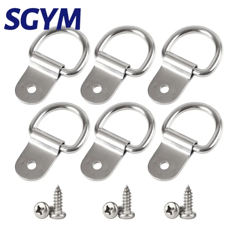 SGYM 6*30mm 304 Stainless Steel D Ring 1/4‘’  Hangers with Screws D Ring Hanging Single Hole Surface Mount Tie Down Anchors Hook