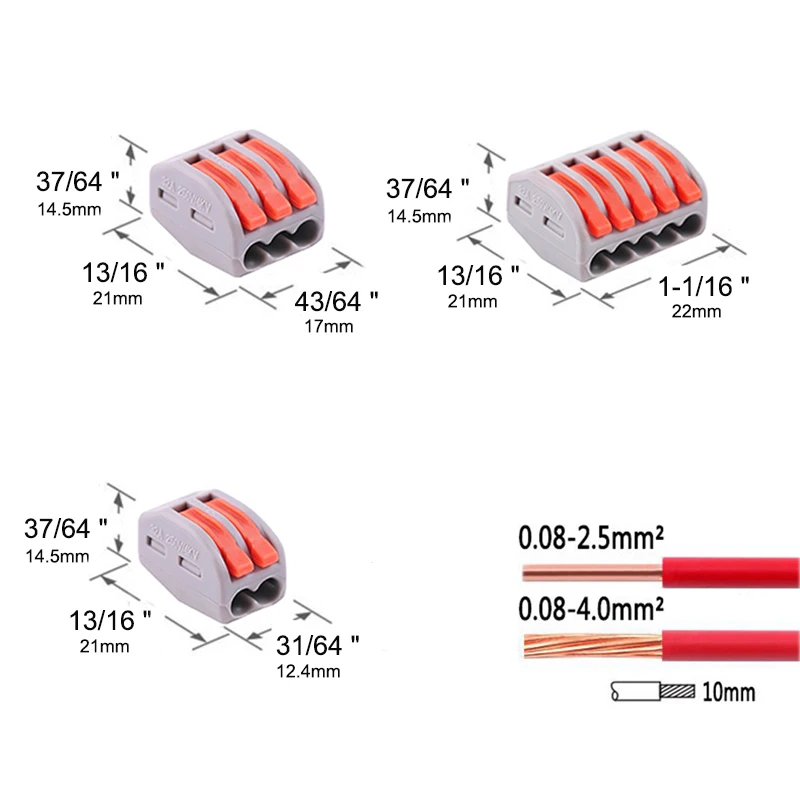 Conector de Cable eléctrico de 2, 3 y 5 pines, conectores de tira Led, Mini resorte de jaula, Conductor de cableado rápido compacto Universal, 10/60 Uds.