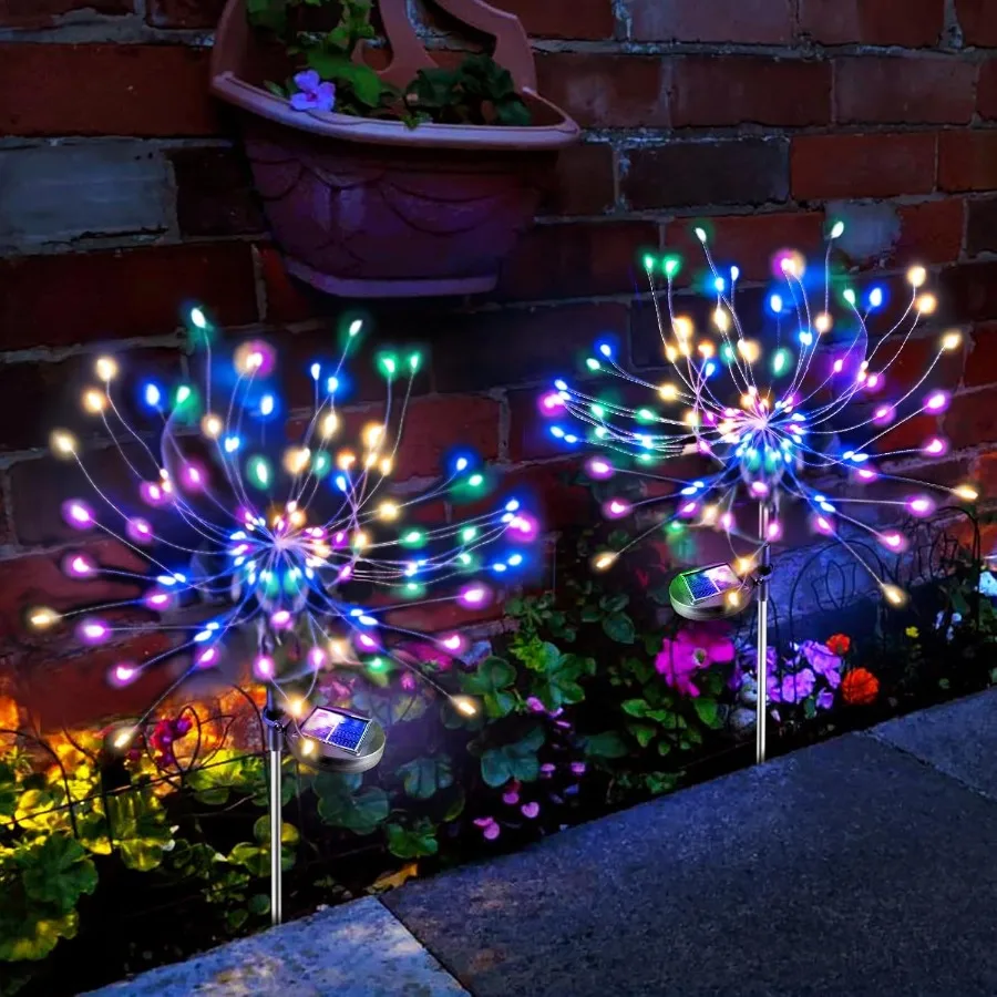 

Solar Garden Lights Outdoor: Bendable Copper Wire with 120 LED Firework Beads Waterproof DIY Colorful Decorating for Yard Patio