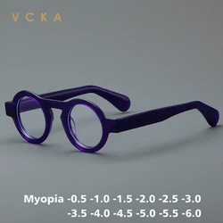 VCKA Round Vintage Acetate Myopia Glasses Frame 8 colors Men Prescription Optical Retro Eyeglasses Women Eyewear -0.50 TO -10