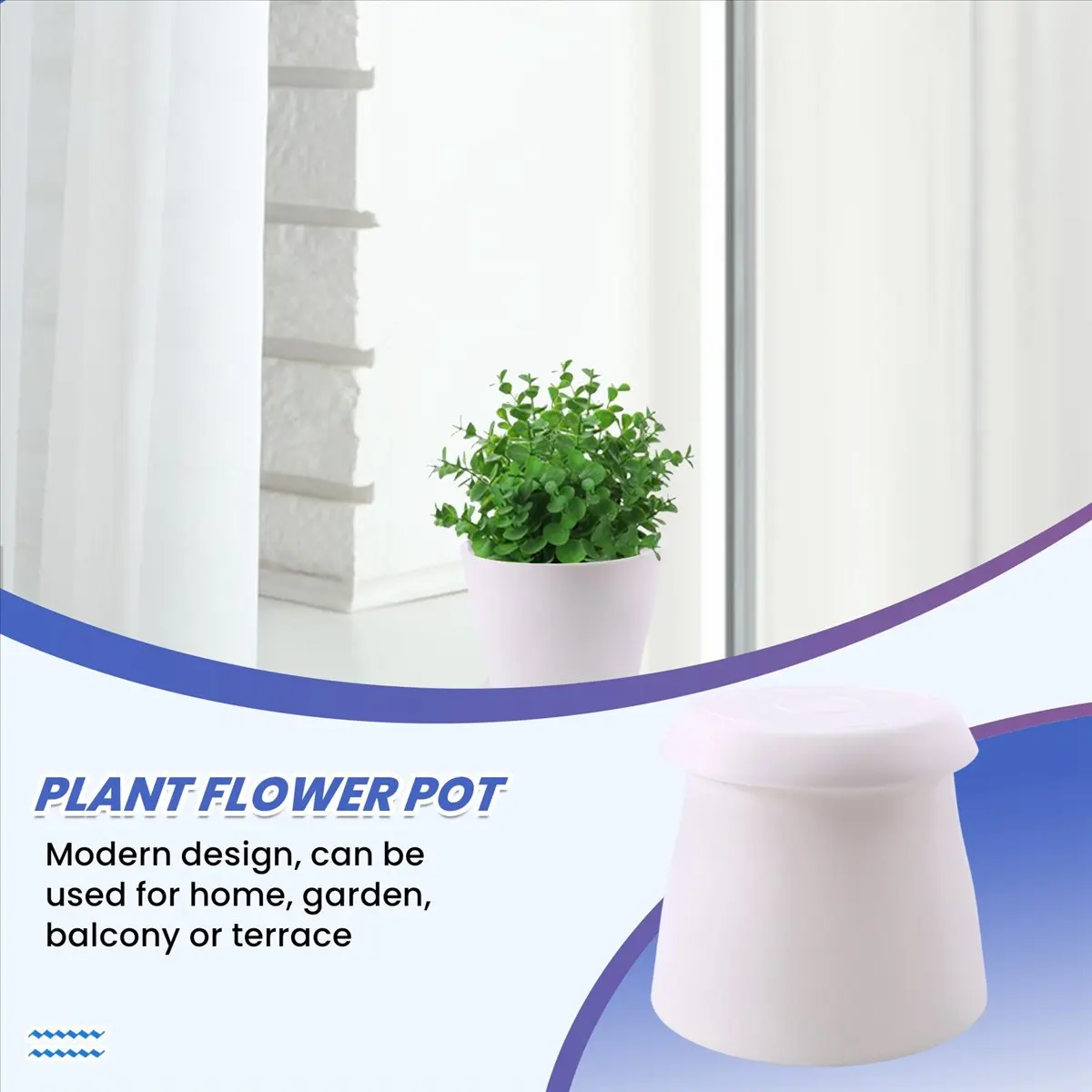ABCDNew Plastic Plant Flower Pot Planter With Saucer Tray Round Gloss Home Garden Decor, White Upper -, 17cm / 6.69