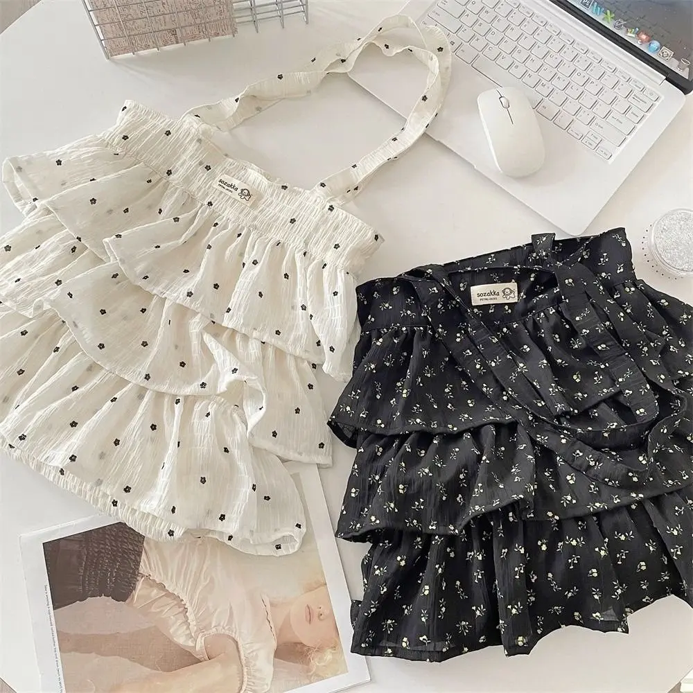 

Sweet Women Floral Skirt Bag Large Capacity Korea Style Cake Skirt Tote Handbag Fashion Elegant Ladies Pleated Shoulder Bags