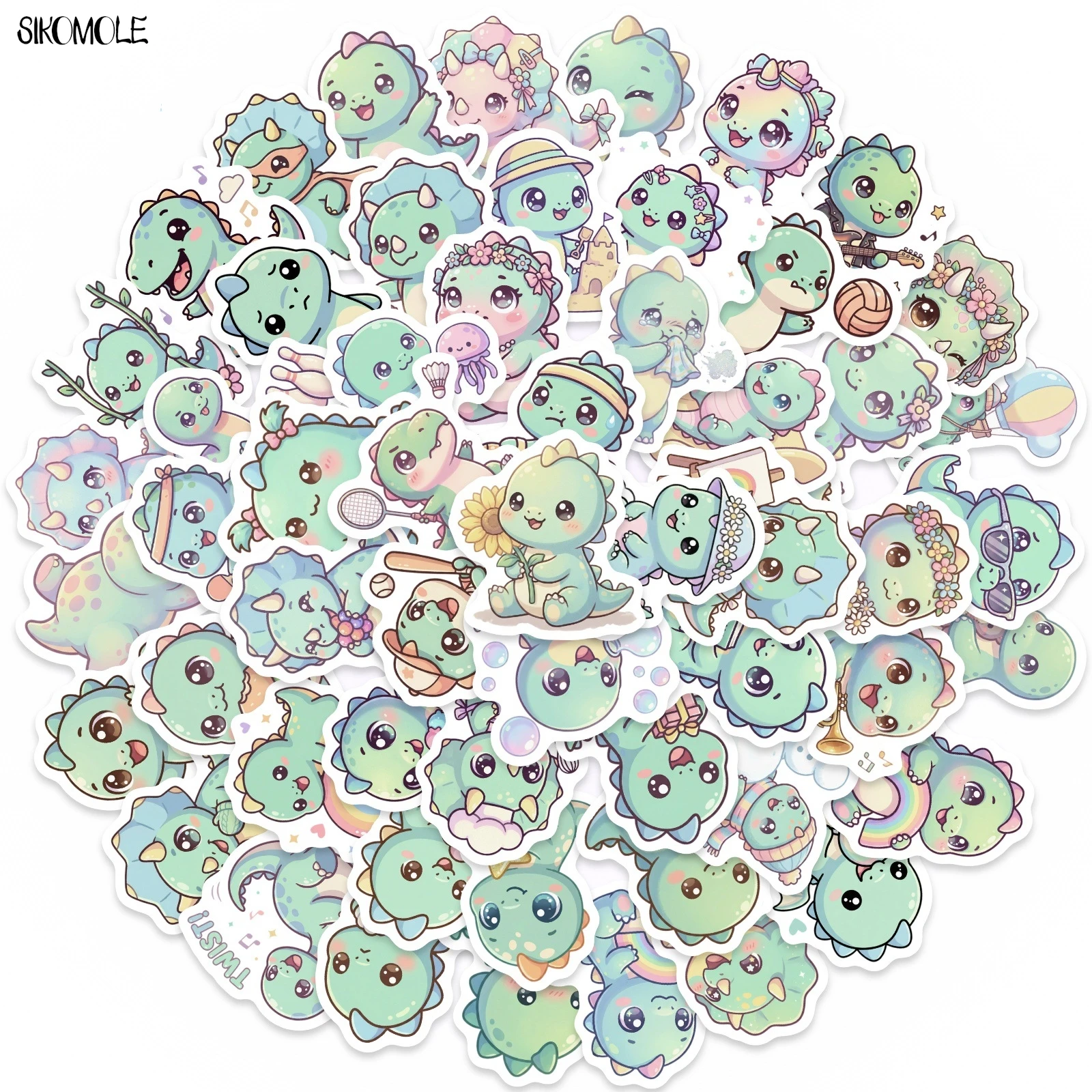 

10/30/50PCS Cartoon Kawaii Green Dinosaur Stickers Book DIY Skateboard Toys Guitar Luggage Suitcase Decoration Graffiti Sticker