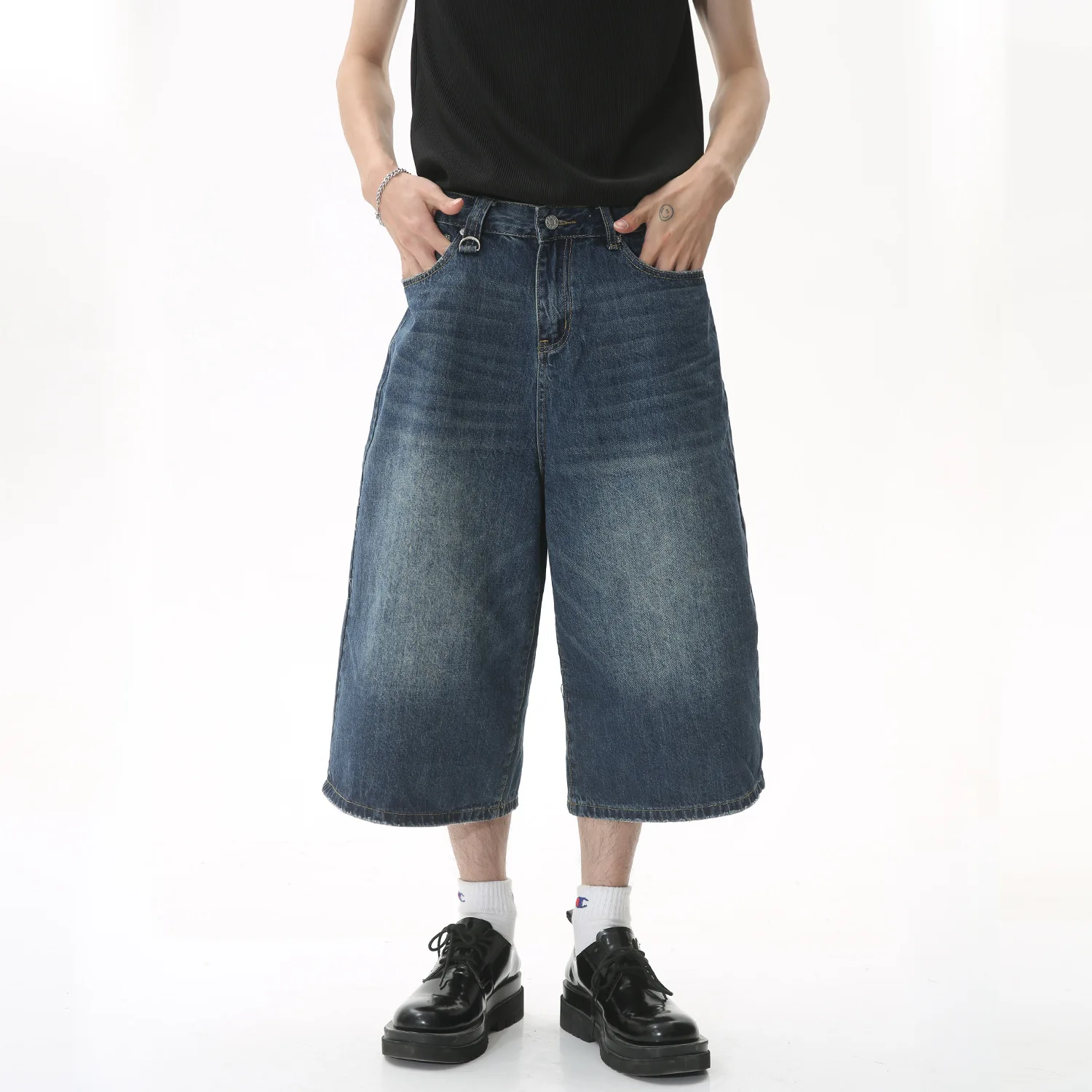 Summer Wide-leg Jeans Shorts for Men Jeans Stretch Male Denim Shorts Desinger Streetwear Mens Shorts Casual Calf-length Pants