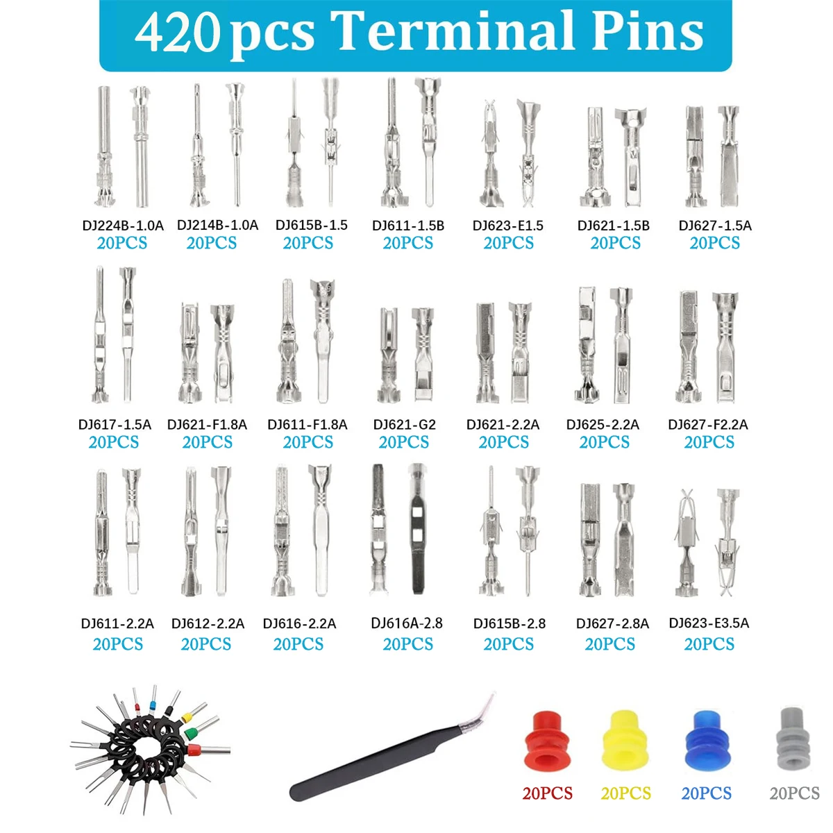 720Pcs Car Electrical Wire Terminal kit 1/1.5/1.8/2.2/2.8/3.5mm Connector Pins Terminal Removal Crimp Pins Non-Insulated Plug
