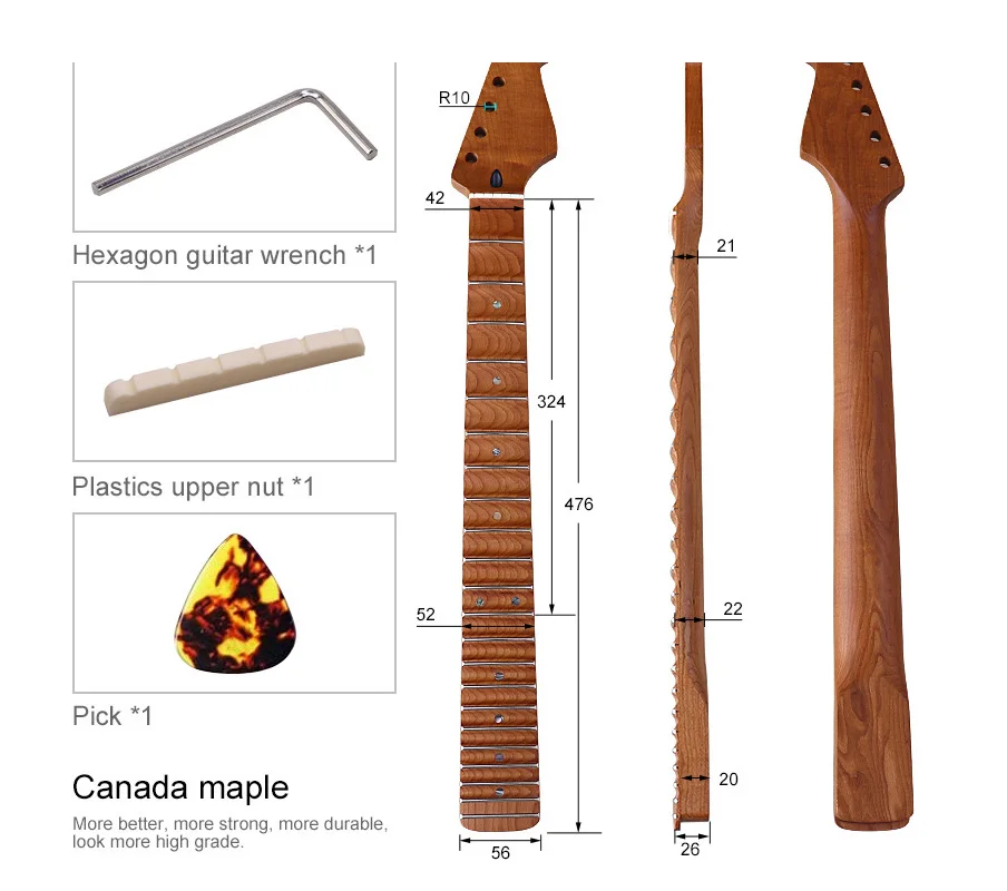 Wave patterned ST neck baked maple matte textured neck 6 strings 22 pin full maple electric guitar handle #145