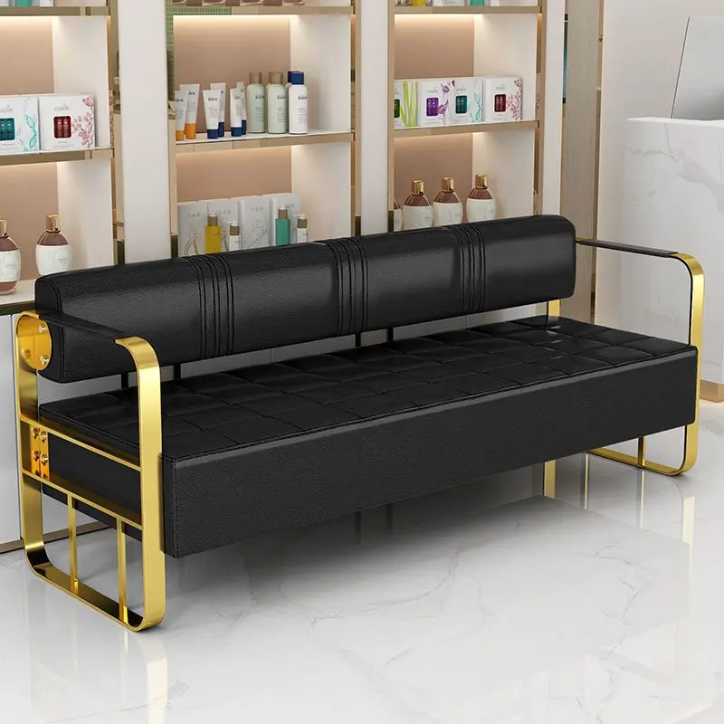 Barber Shop Sofa Stainless Steel Waiting Chair Beauty Salon Reception Rest Area Long Bench for Nail Hair Salon