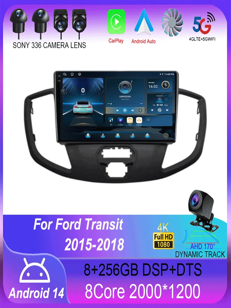 Android 16 Draadloze Carplay & Auto WIFI + 4G voor Ford Transit 2015 2016 2017 2018 autoradio multimediaspeler stereo 2D - afbeelding 2