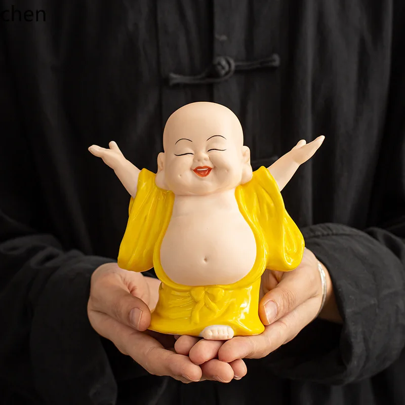 CZ Big-Bellied Maitreya Buddha Ceramic OrnamentDecorative Piece for Living Room, Entryway, Office, and Desktop