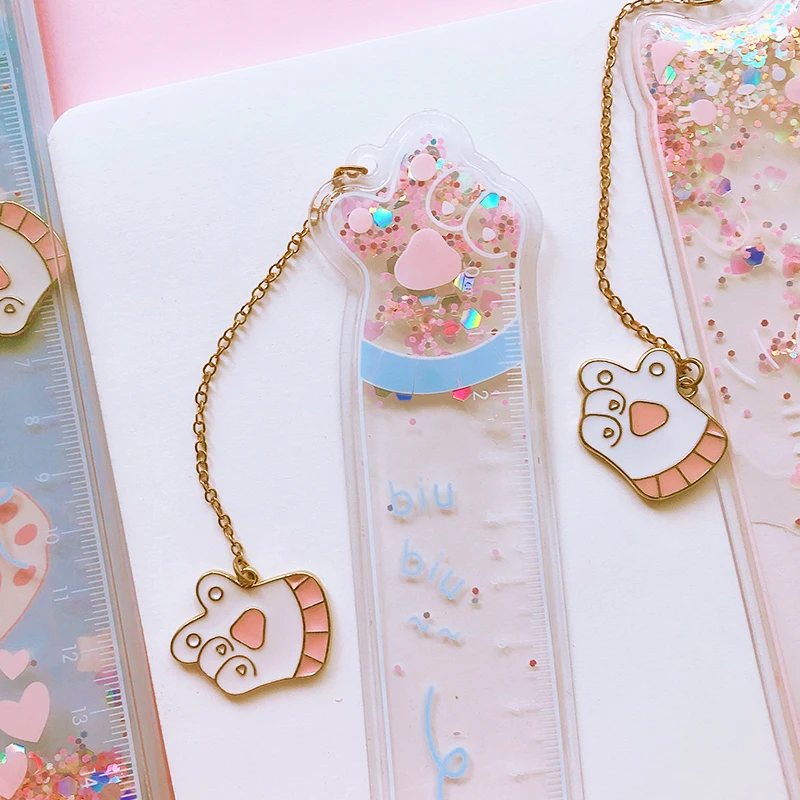 Cute Bear Drawing Bookmark, Quicksand Ruler, Office Gadgets, Papelaria Estética, Material Escolar, Acessórios, Coisas