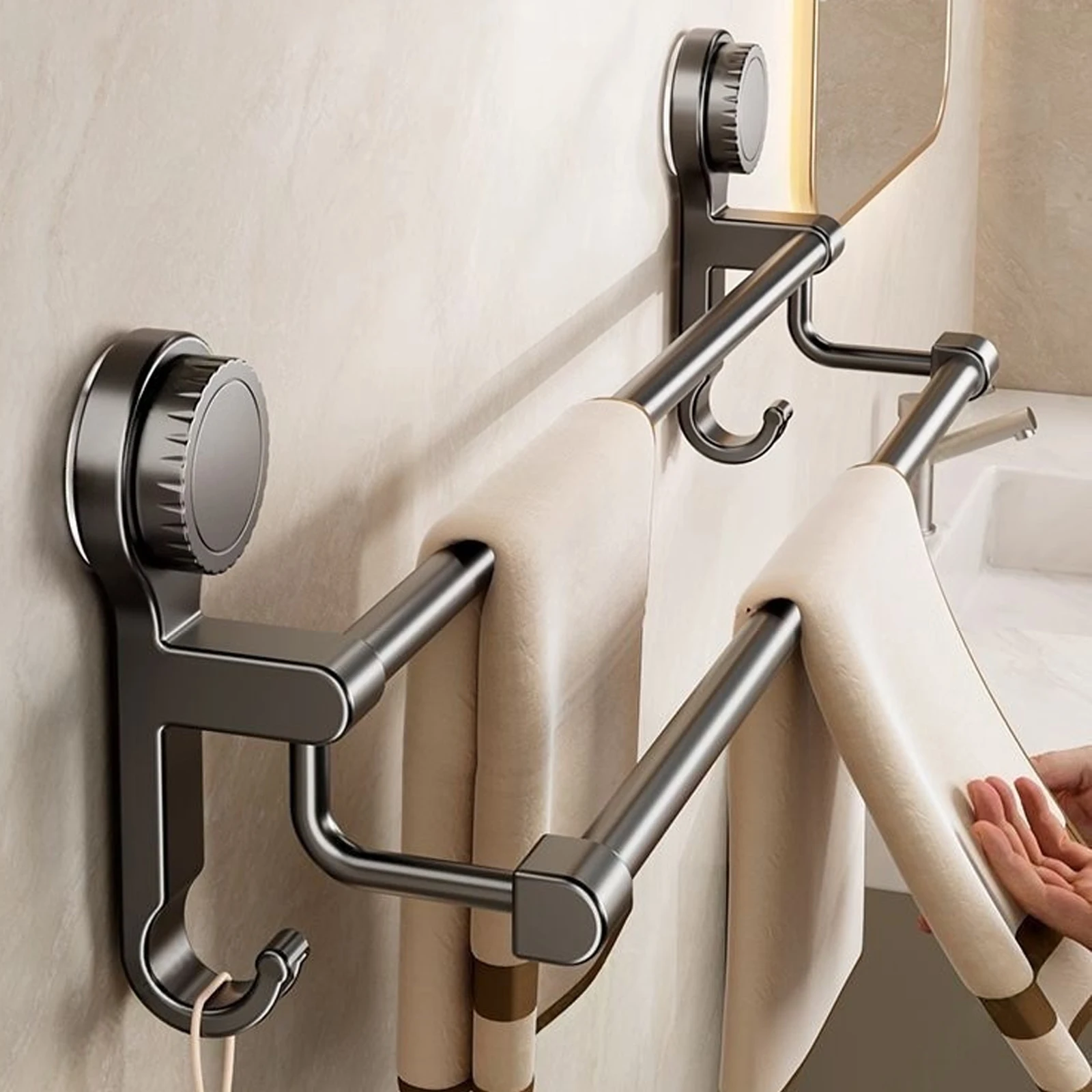 Suction Cup Bathroom Hand Towel Rack Towel Holder Wall Mount No Drill Mount 30/40/50cm Towel Bar Double Bar 2 Tier Apartment view 2