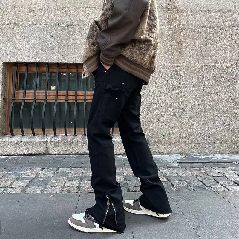 

2023 Y2K Streetwear Ankle Zipper Black Cargo Jeans Pants For Men Hip Hop Straight Korean Casual Long Trousers Pantaloni Uomo