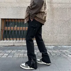 2025 Y2K Streetwear Ankle Zipper Black Cargo Y2K Jeans Pants For Men Hip Hop Straight Korean Casual Long Trousers Pantaloni Uomo