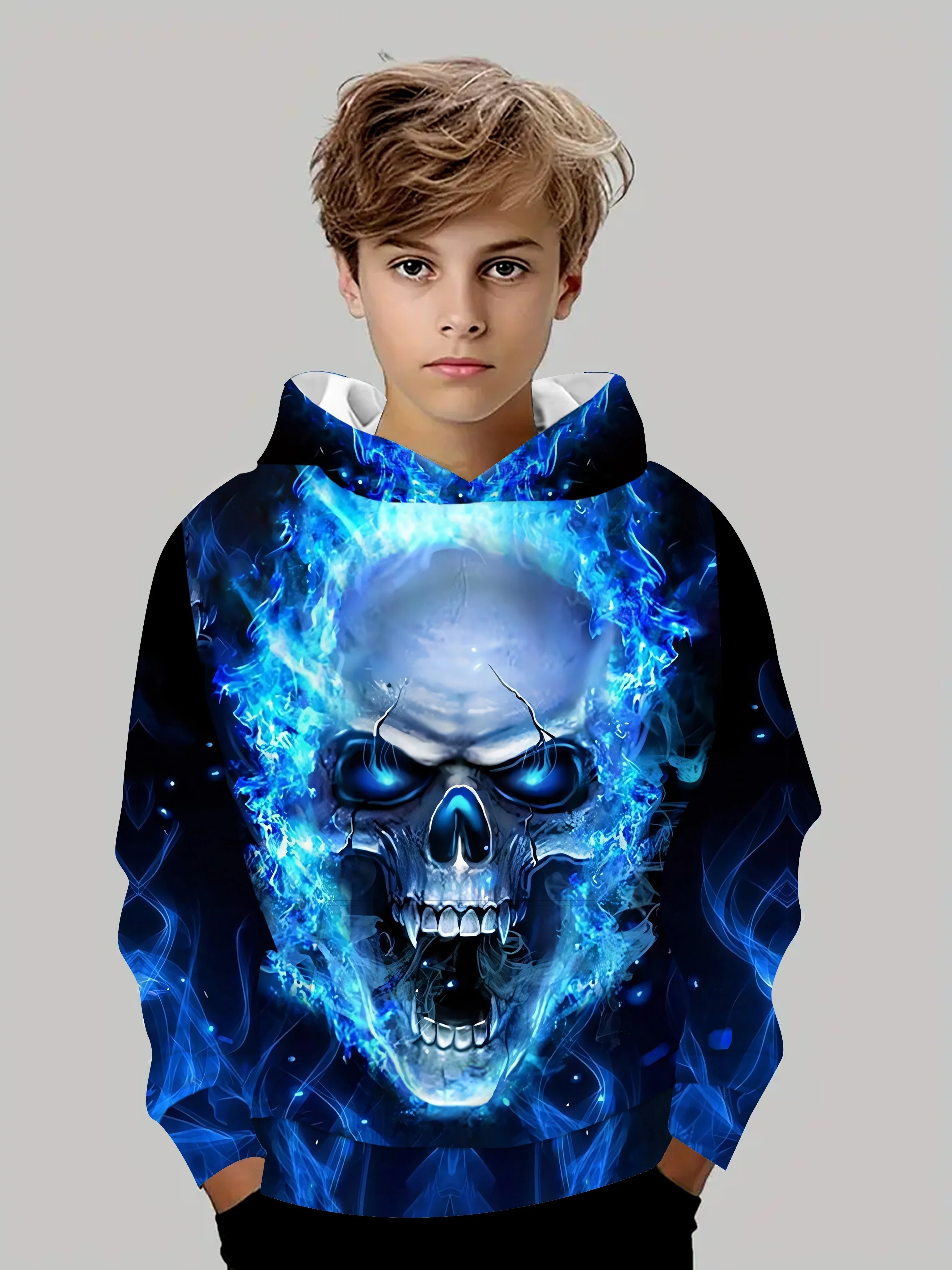 Kinder Kleidung Jungen Hoodies Langarm 3D Flamme drucken Kinder Frühling Herbst Kleidung lässig stilvolle Jungen Mädchen Kleidung Pullover Tops – Detail 5