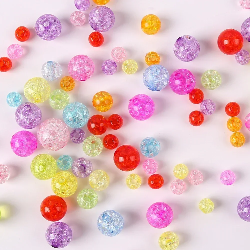 6/8/10/12mm Transparent Crackle Round Beads Acrylic Spacer Ball Beads For Jewelry Making  DIY Bracelet Necklace Accessories