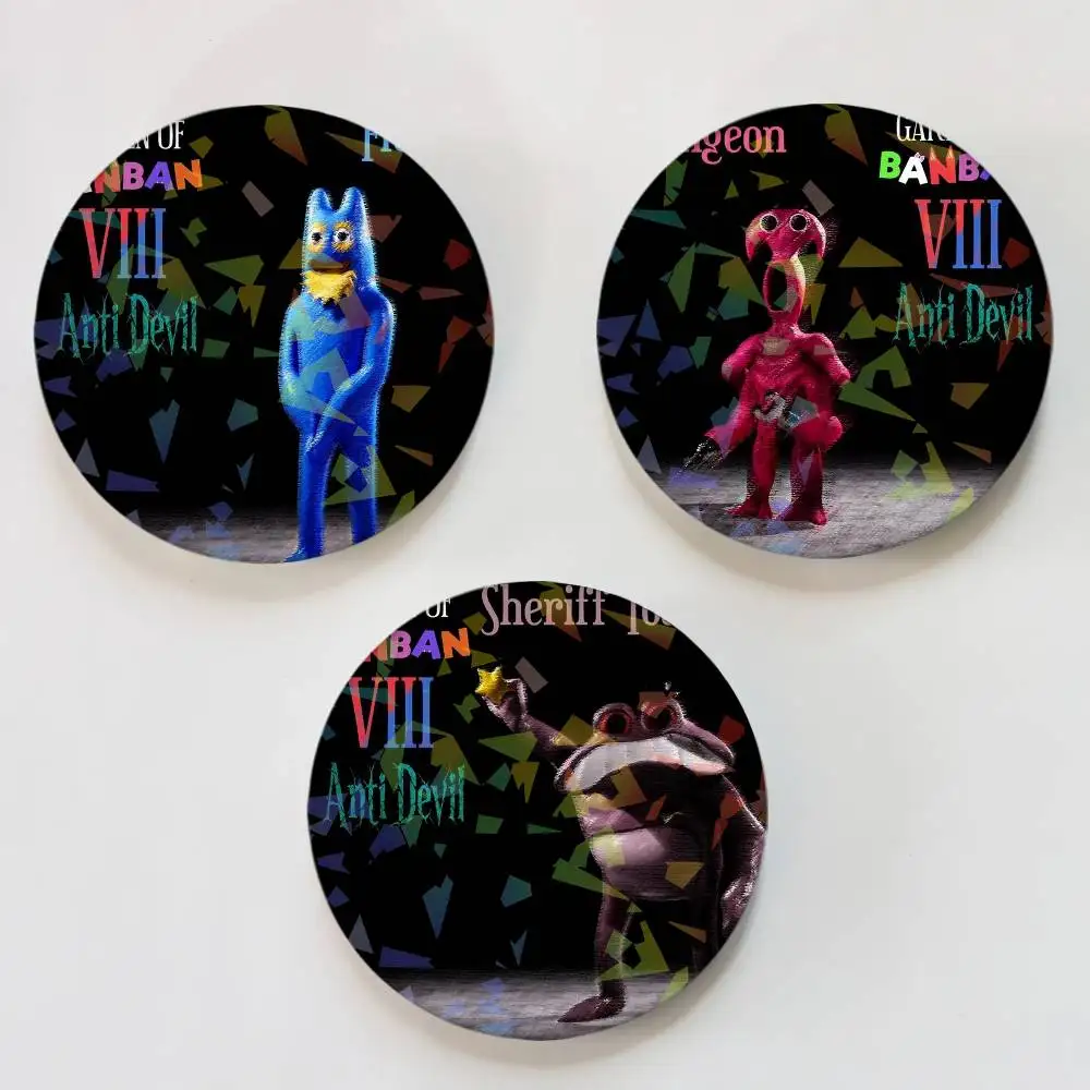 Horror Game Garten of Banban 8 Badges Round Laser Badge Brooch Backpack Accessories