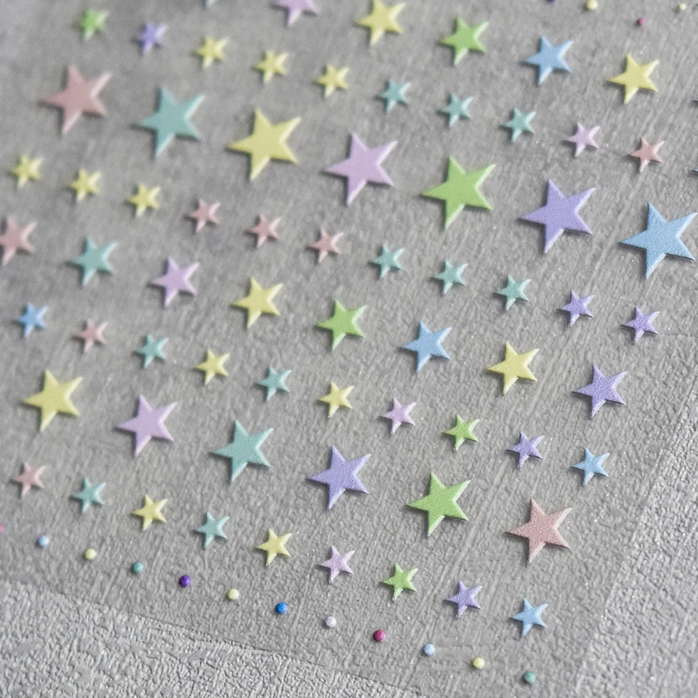 1pc 5D Relief Bunte Sterne Nail art Aufkleber Schöne Candy Farben Liebe Herz & Sterne Nagel Aufkleber Selbstklebende Nagel DIY Dekorationen – Detail 2