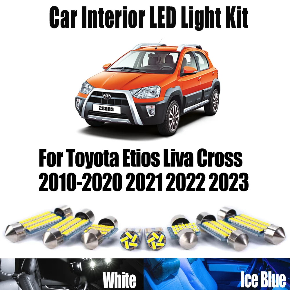 8 Uds Canbus para Toyota Etios Liva Cross 2010- 2021 2022 2023 coche LED Interior mapa cúpula maletero lectura Kit de luz de matrícula