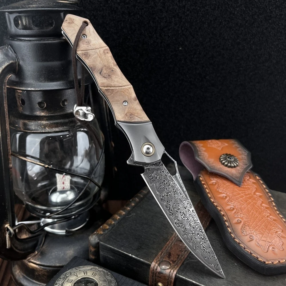 

Outdoor Hunting Pocket Knife Popular Multi-tool Knives Damascus Blade White Shadow Wood Handle High Hardness EDC Folding Knife