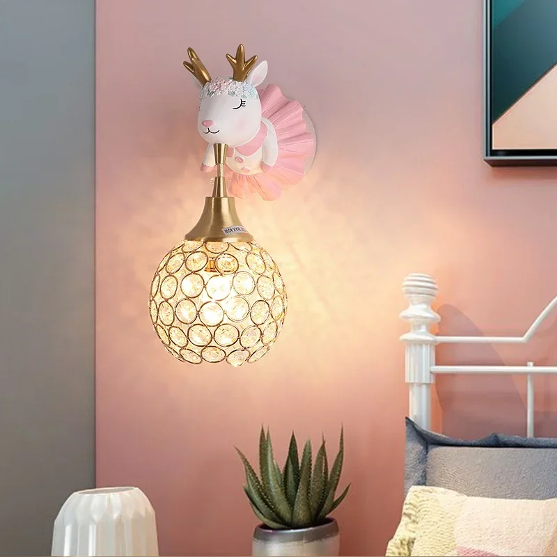 

Lovely Cute Animal Resin Wall Lamp for Bedroom Bedside Lighting Rabbit Elephant Deer Baby Girl Boy Kids Children Wall Light LED