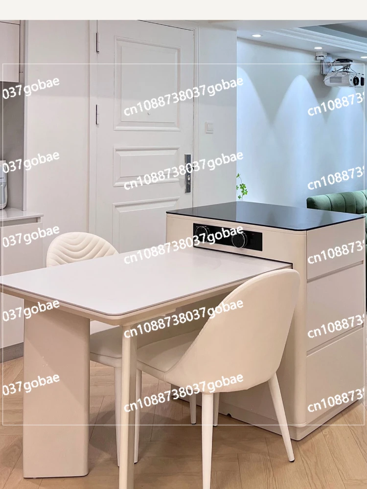 Kitchen Island Dining Table Integrated Retractable Cream Style Stone Plate Simple Modern Household