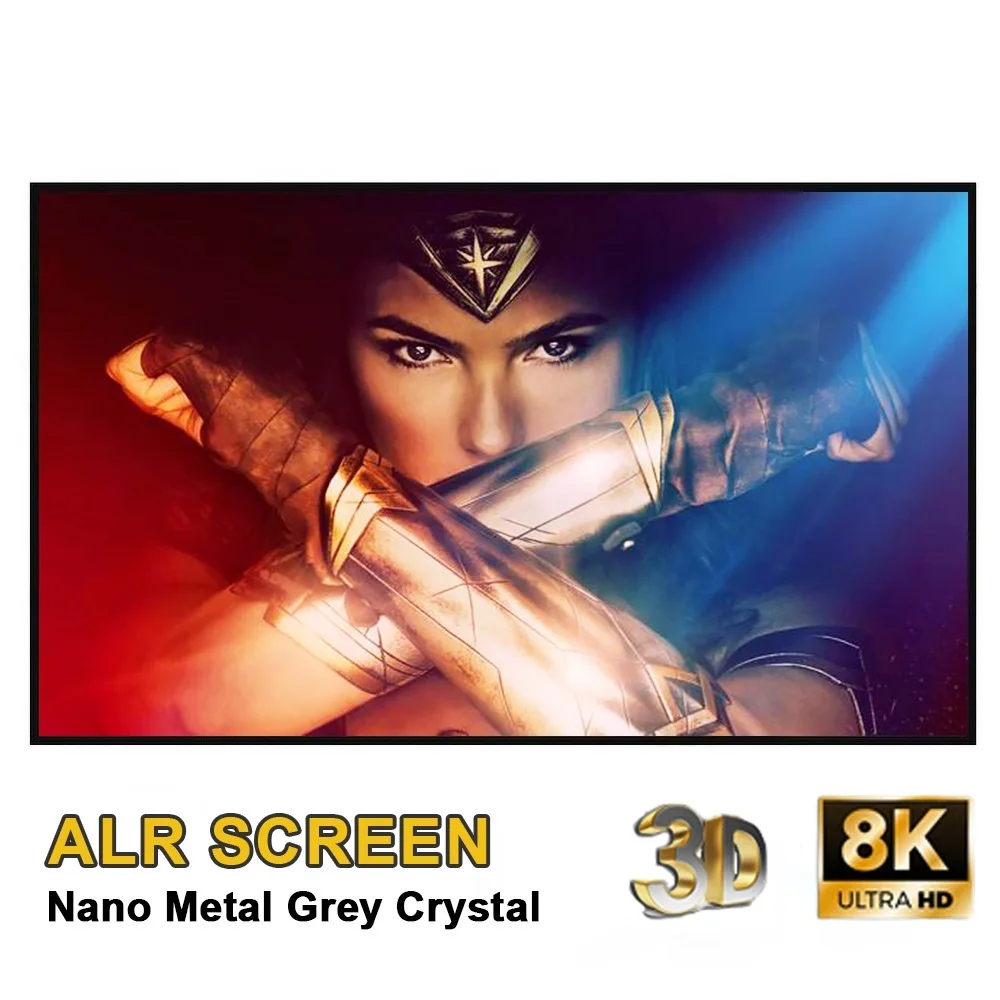 Top 3D Nano Metal Grey Crystal ALR Projector Screen Ambient Light Rejecting Fixed Frame Ultra Narrow Border CLR 4K 8K Projection