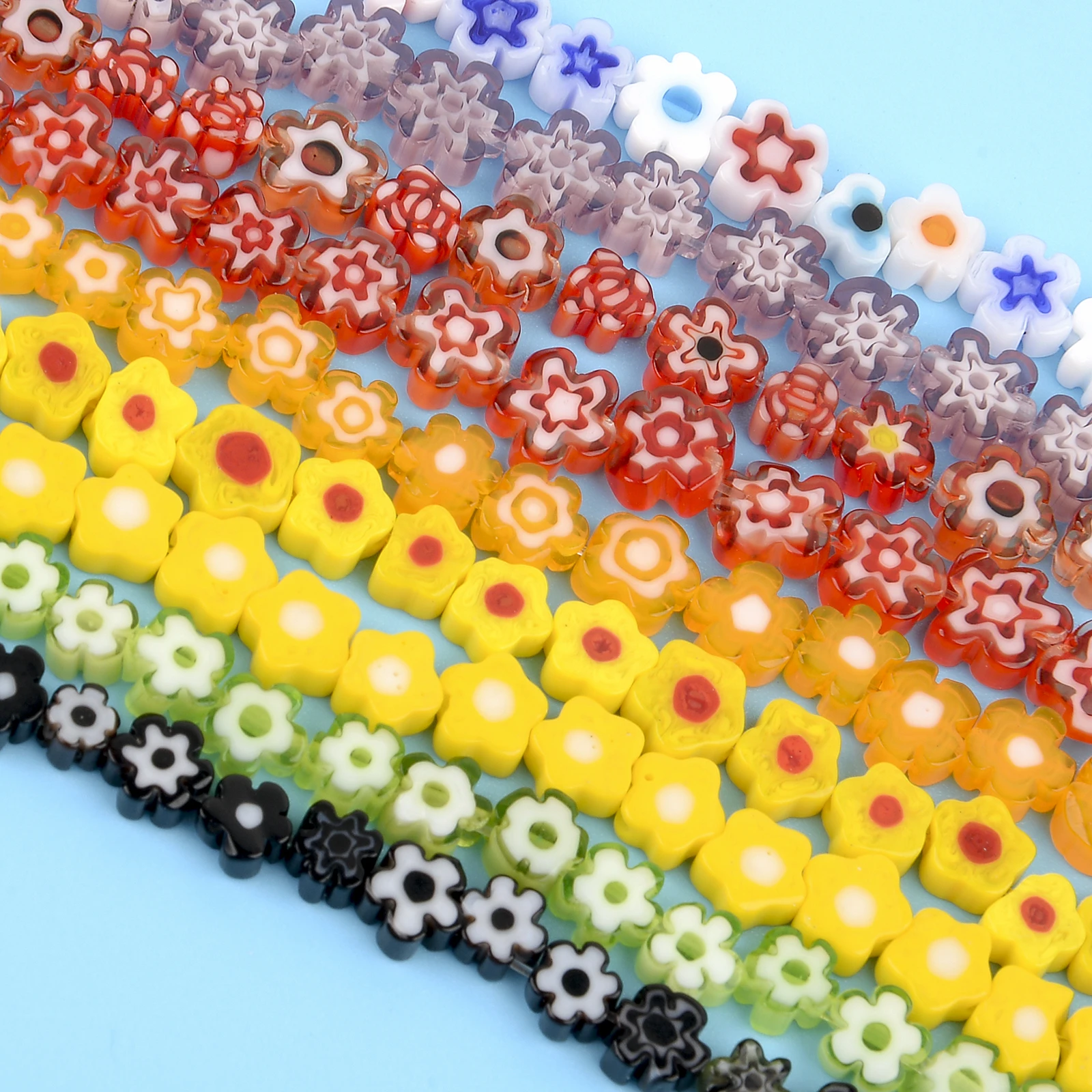 80pcs 6mm Colorful Irregular Transparent Flowers Glass Beads Loose Beads for Jewelry Making DIY Charm Beads Bracelets Necklace