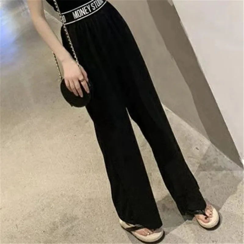 Conjunto casual de treino feminino, camiseta e calça Harlan, roupas femininas de estudante, tendência preta, 2 peças, verão