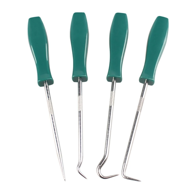 4Pcs Pick Hook Repair Tool Set with Green Handles Suitable for Vehicle Maintenance Oil Seal Screwdriver Gaskets Removal