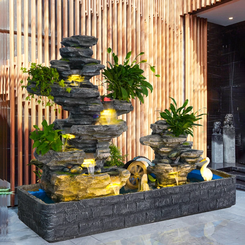 

Large-scale flowing water Feng Shui wheel lucky rockery outdoor mountain villa courtyard fish pond living room decorations floor