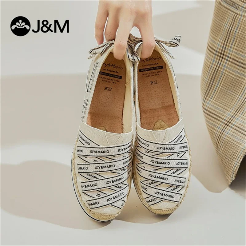 J&M Women Espadrilles Lady Fisherman Shoes Round Toe Flat Canvas Hemp Summer Platform Slip-on Sandals Zapatillas Mujer Sapatos